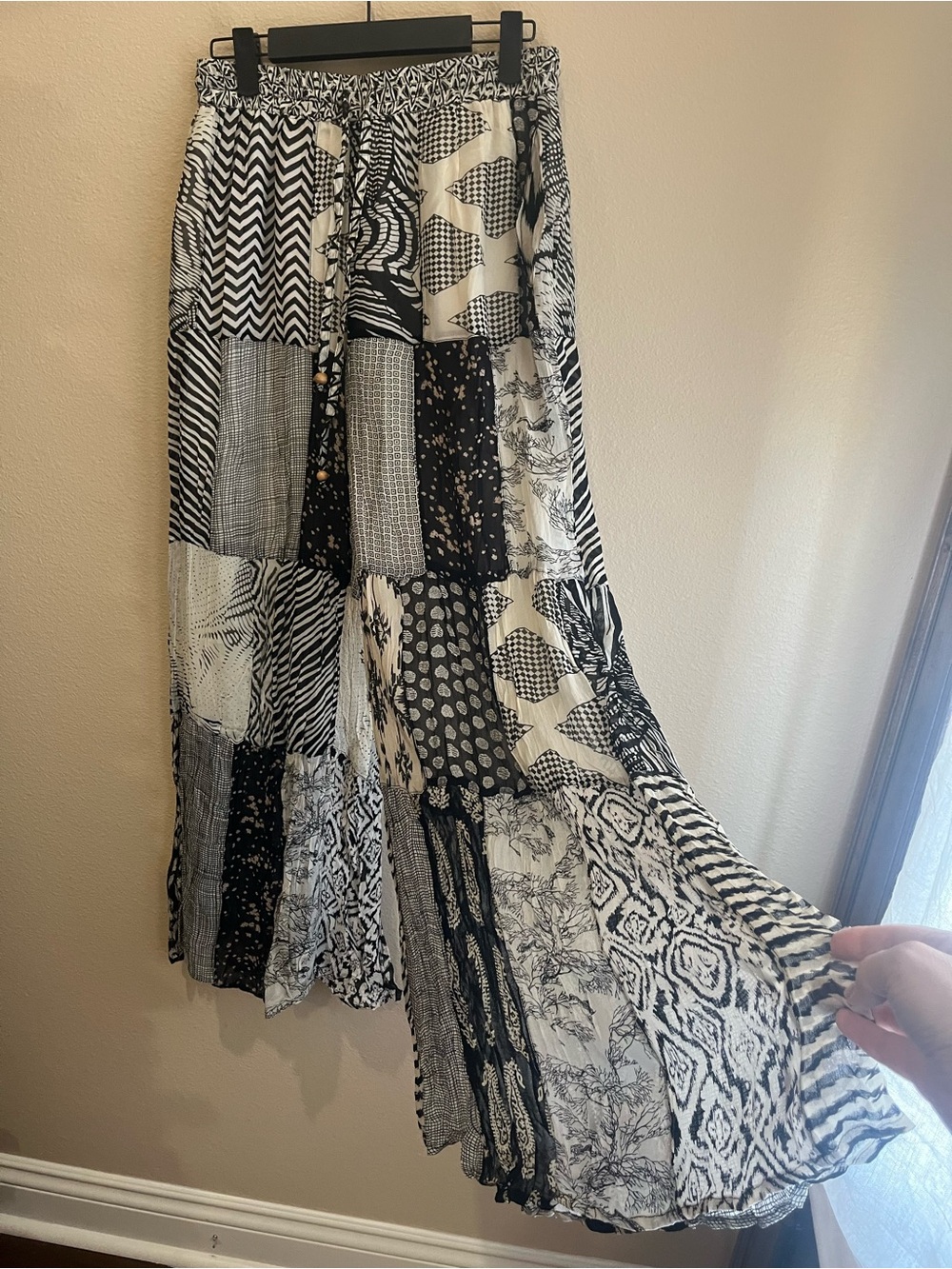 Sleeveless Black & White Patchwork Top and wide leg pants with Lace Yoke